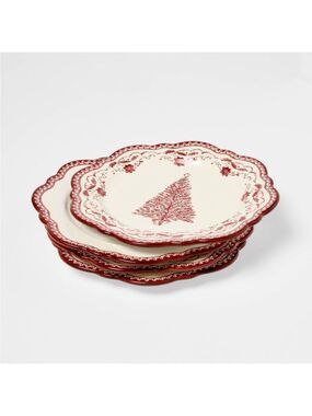 4pk 8” Christmas Stoneware Salad Appetizer Plates Red - Threshold Studio McGee